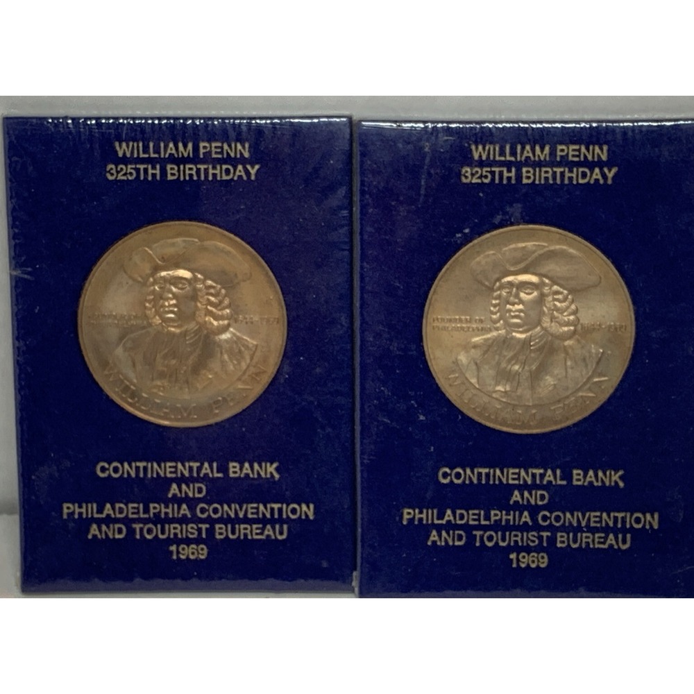 1969 Medal William Penn 325th B'day Philadelphia ~ 22 gram 1.5" Diameter Qty 2